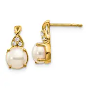 Solid 14k Yellow Gold FWC Pearl and Simulated CZ Earrings