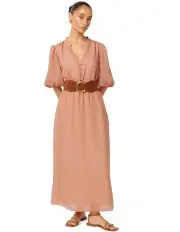 [Forever New Petite] Lucy Self Stripe Belt Midi Dress in Pink