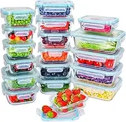 Anshine 18pack Glass Food Storage Containers，Airtight Glass Meal Prep Containers With Lids, BPA Free & Leak Proof Lunch Box Safe for Microwave, Freezer, Dishwasher Kitchen Storage