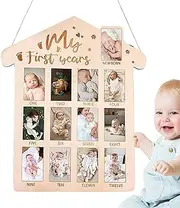 First Year Photo Bulletin Board - Photo Frames | First Birthday Wooden Board Photo Banner | Travel Frame to 12 Months, Nursery Decorations