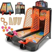 Mini Basketball Arcade Game, Desktop Table Activity Set, 2-Player Shooting Game with Balls and Nets