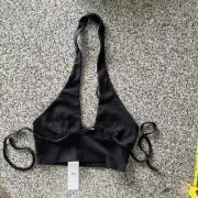 New tag Urban Outfitters S P black top halter bra wrap strings crop