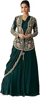[ETHNIC EMPORIUM] Indian Woman Georgette Party Wear Muslim Embroidered Jacket Suit 3163 (2, M), 2, Medium