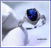Twisted Halo Jewelry Ring Real Blue Sapphire 2CT Pear Shape 14K White Gold Over