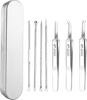 Qaixwuyi 7-Piece Tweezers Set, Blackhead Remover, Pimple Squeezing Tool with Metal Box, Stainless Steel Acne, Blackhead Remover, Extractor Tools for Facial Care, Whitehead Acne on the Nose, Face