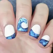 24Pcs Blue White Waves Pattern Short Square False Nail For Daily And Party Wear