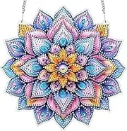 Bimkole Hanging Diamond Art Mandala Flower, 5D Diamonds Painting Pendant for Adults Diamond Painting Kits, DIY Crystal Art Hanging Sign Acrylic Hanging Home Wall Decor 20x20 cm