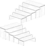 10Pcs Acrylic Display Stands,5-Tiered Acrylic Risers for Display,4" Wide Clear Tabletop Rectangular Display Stands for Figures, Cupcake, Perfume, Makeup, Jewelry, Toys