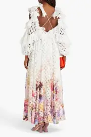 RRP €2700 ZIMMERMANN Prima Lasercut Gown AU2 US8 M Floral Strappy Open Back