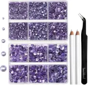 6736Pcs Hotfix Rhinestones Flatback, Purple Rhinestones for Crafts Clothes Mixed