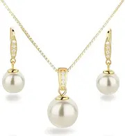 [Schöner Schmuck-Design] Schöner SD Jewellery Set Pearl 925 Silver Gold-Plated Pendant Necklace Earrings