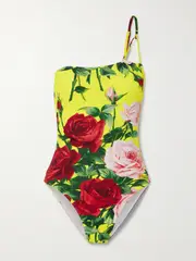 [Dolce & Gabbana] Dolce & Gabbana - One-shoulder Floral-print Swimsuit - Green - 5 5 Green
