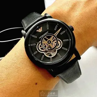 【EMPORIO ARMANI】ARMANI阿曼尼男女通用錶型號AR00001(玫瑰金色錶面黑錶殼深黑色真皮皮革錶帶款)