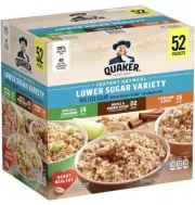 Quaker Lower Sugar Instant Oatmeal, Variety Pack (1.17 oz., 52 Packets)