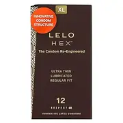 LELO HEX Respect XL, Extra Large Condoms with Increased Strength, Lubricated XL Condoms Large for Men, 2.28-Inch/58mm Diameter (12 Pack)