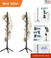 Premium Wooden Adjustable Coat Rack Stand - 8 Hooks - Easy Assembly - 2 PCS