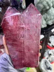 6.51LB Natural fire Quartz Obelisk white Cystal Point Wand Tower healing decor