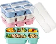Lezuoey 4 Pack Adult Lunch Box Snack Box for Kids, 5 Compartment Meal Prep Containers Reusable Portion Control Containers Wheat Straw Lunch Box Food Storage Containers for School, Work, Travel