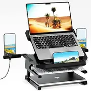 OImaster Laptop Stand for Desk, Phone Stand, Extended Laptops Riser, Elevator, 3 Height Adjustable, Rotatable Base, 10-17 Inches
