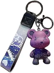 [YEENKE] 3D Bear Car Keychain Blue,Universal Motorcycle Key Fob Keychain with Keyrings Key Holder Fun Car Accessories for Men Women Red Purple Cool 1Pack