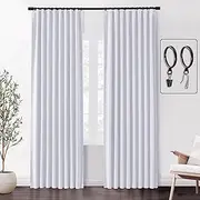 [SHINELAND] White Blackout Curtains Pleated with Hooks Rings Black Out 84 Inch Length Long 2 Panels Set Living Room Bedroom Curtains,White Curtains 84 Inches Long