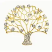 Women's Brooch Gold Tree of Life with Clear Crystals