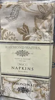 Raymond Waites Napkins Silver & Gold on Cream Floral Leaves Pattern Set of 4 New