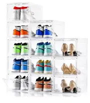 Clemate Display X-Large Clear Shoe Organizer 12 Pack Stackable Shoe Storage Box