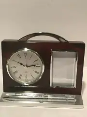 JORG GRAY Quartz Desktop Clock w/Photo Frame Pen Holder & Pen NEW
