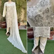 Pakistani Off White 3Pcs Fancy Chiffon Dress with thread embroidery ,XL