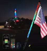 LED Antenna Whip Light RGB Spiral w/ Spring Base＆ Remote for UTV ATV Polaris RZR