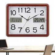 ycezw Wall Clock - Silent Electronic Clock, Non-Ticking Bedroom Clock | Retro Solid Wood Wall Clock with Silent Movement, Decorative Clock with Temperature for Living Room