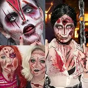Billzar 138 PCS Scary Halloween Fake Scars Tattoos For Men Adults Women Kids Zombie Makeup Kit 18 Sheets Face Fake Stitches Temporary Tattoos Chucky Scar Scab Scratches Boys Girls Tatoos Wound Sticker