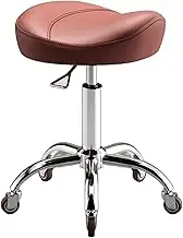 Saddle Chair,Saddle Stool with Wheels Adjustable Height Swivel Stool for Tatoo Lab Massage Salon Spa Drafting Nail, Leather Surface