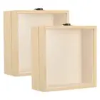 2Pcs 6x6 Wooden Shadow Box Display Case with Glass Window, Natural Color
