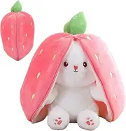 9.84 Inch Hide and Seek Rabbit Plush Toys, Easter Stuffed Animal Dolls, Cute Plush Pillow, Double-Sided Zippered, Wrapped in Strawberry Gifts