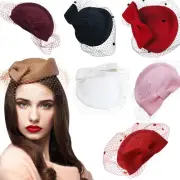 A082 Lady Womens Dress Fascinator Wool Felt Pillbox Hat Party Wedding Bow Veil
