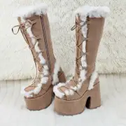 Camel 311 Stacked Tan Mammoth Platform Goth Punk Go Go Knee Boots NY DEMONIA