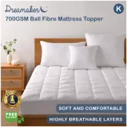 Dreamaker 700GSM Ball Fibre Soft Bouncy Mattress Topper Underlay Protector King