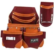 Leather Tool Pouch for Carpenters 5 Pocket Framers Belt Bag Kit | Heavy Maroon