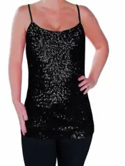 Womens Sparkly Sequin Strappy Vest Top Cami Sequined Sleeveless Camisole Glitter