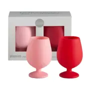 Set of 2 Silicone Unbreakable Wine Glasses - Cherry + Blush - Stemm