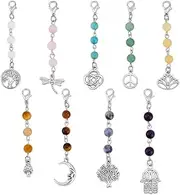 [GOMAKERER] 9 Pcs Crystal Phone Charms, Beaded Phone Strap Gemstone with Alloy Lobster Claw Clasps Synthetic Gemstone Phone Charms Accessories for Cell Phone and Keychain, Stone