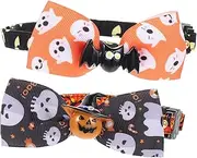 Toddmomy 2Pcs Adjustable Pet Cat Collars with Bow Tie for Halloween Parties Comfortable Skin Friendly Decorative Neck Rings for Outdoor Photo Props and Daily Wear