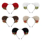 Sequins Headband Mistletoe Hair Hoop Christmas Bows Furry Ear Headwear