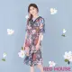 【RED HOUSE 蕾赫斯】熱帶印花荷葉領雪紡洋裝(藍色)