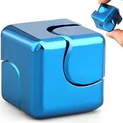 Fidget Cube Block Fidget Spinner Toy for Kids Adults, 2-in-1 Anodized Metal Hand Spinner Magic Cube Finger Gyro for Stress Relief, Cool Toy for Birthday Gift