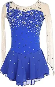[Zagitova] Ice Figure Skating Dress for Girls Patchwork Long Sleeves Women Competition Dance Clothing with Rhinestones