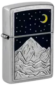 Zippo 48632, Mountain and Crescent Moon Emblem Design, Street Chrome Lighter