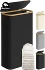 Slim Laundry Hamper Basket 65L Collapsible Mesh Liner Bamboo Handles Black